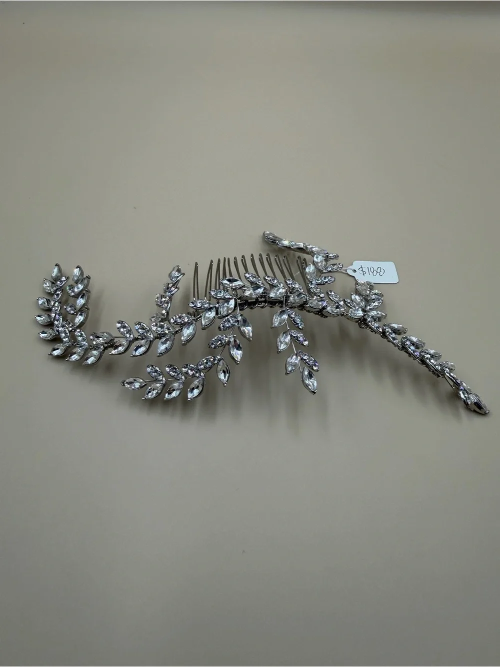 Bridal Crystal Leaf Hair Comb Silver Rhinestone Wedding Headpiece